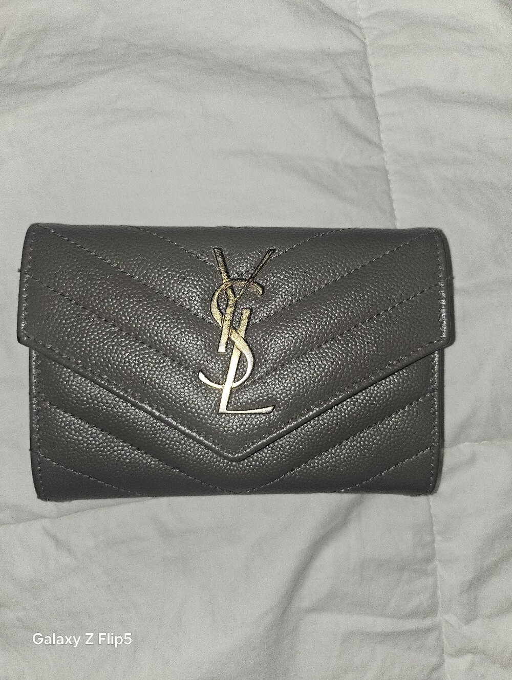 Saint Laurent Charcoal Quilted Leather Wallet with Gold YSL Emblem